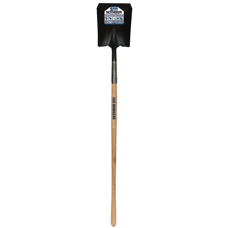 Seymour 49332 Shovel, Open Back, Square Point, 59 in OAL, 9-1/2 in W Blade, 14 ga, Steel Blade, American Ashwood Handle