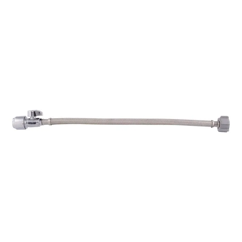 SharkBite UR24686 Toilet Connector with Straight Stop Valve, 1/2 in Inlet, PTC Inlet, 7/8 in Outlet, BC Outlet, 16 in L