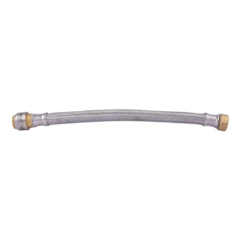 SharkBite UR3088FX15 Braided Flexible Water Heater Connector, 3/4 in, FIP x SharkBite, Brass/Stainless Steel