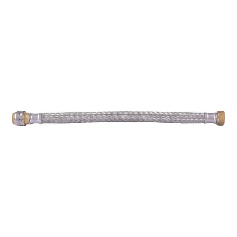 SharkBite UR3088FX18 Braided Flexible Water Heater Connector, 3/4 in, FIP x SharkBite, Brass/Stainless Steel