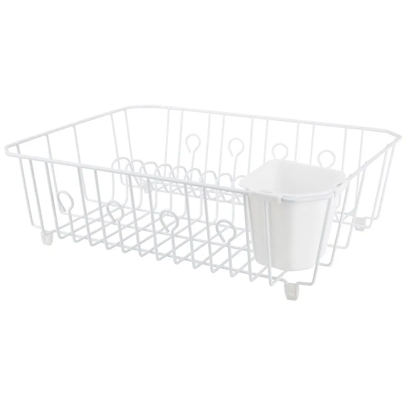 Simple Spaces JI-25W-3L Dish Drainer with Cutlery Basket, 20 lb, 18 in L, 13-1/2 in W, 5-1/2 in H, Steel, White