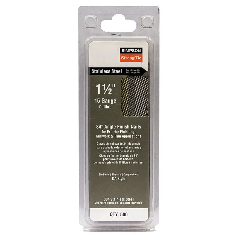 Simpson Strong-Tie S15N150SFB Series Finishing Nail, Tape Collation, 4D, 1-1/2 in L, 15 ga Gauge, Stainless Steel