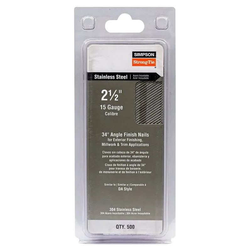 Simpson Strong-Tie S15N250SFB Finishing Nail, 8d, 2-1/2 in L, 15 ga Gauge, Stainless Steel, D-Style Head