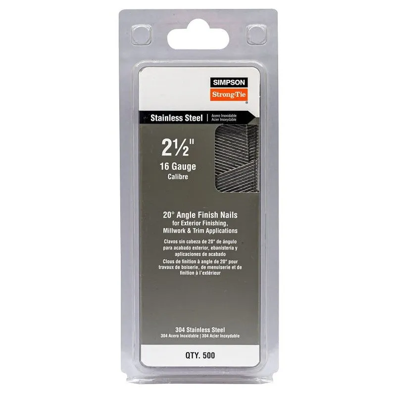 Simpson Strong-Tie S16N250PFB Finishing Nail, 8d, 2-1/2 in L, 16 ga Gauge, Stainless Steel, T-Style Head