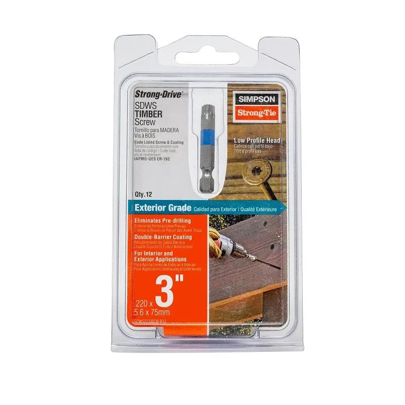 Simpson Strong-Tie Strong-Drive SDWS SDWS22300DB-R12 Timber Screw, 3 in L, Washer Head, 6-Lobe Drive, Steel
