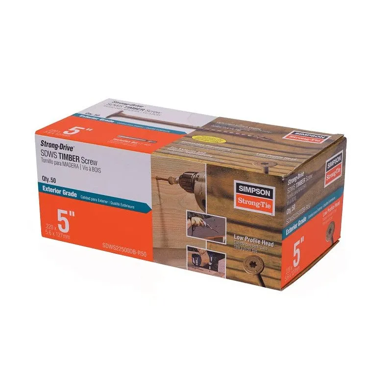 Simpson Strong-Tie Strong-Drive SDWS SDWS22500DB-R50 Timber Screw, 5 in L, Serrated Thread, Washer Head, Steel, Tan