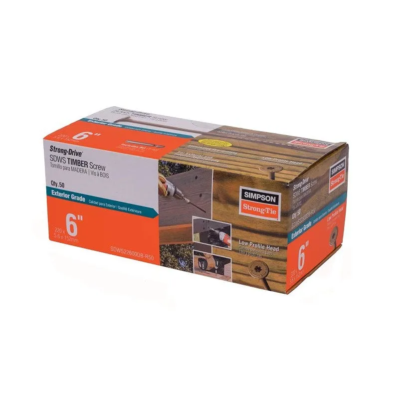 Simpson Strong-Tie Strong-Drive SDWS SDWS22600DB-R50 Timber Screw, 6 in L, Serrated Thread, Washer Head, Steel, Tan