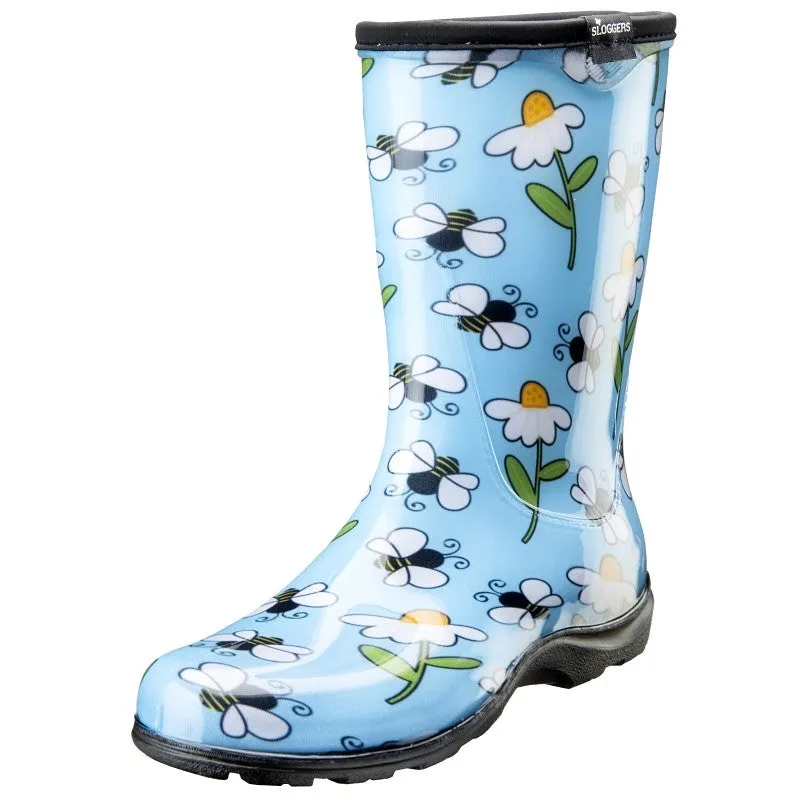 Sloggers 5020BEEBL-8 Rain and Garden Boots, 8, 15-1/2 in W, Bee, Light Blue
