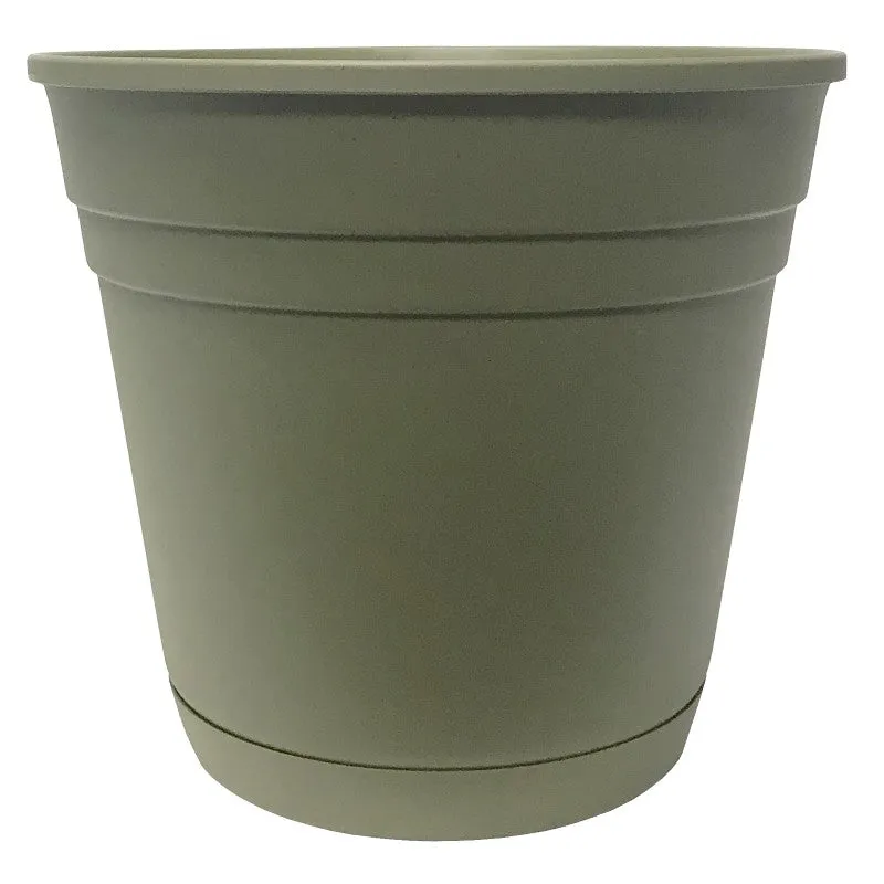 Southern Patio RN0812OG Planter with Saucer, 8 in Dia, Round, Poly Resin, Olive Green, Matte (Pack of 12)