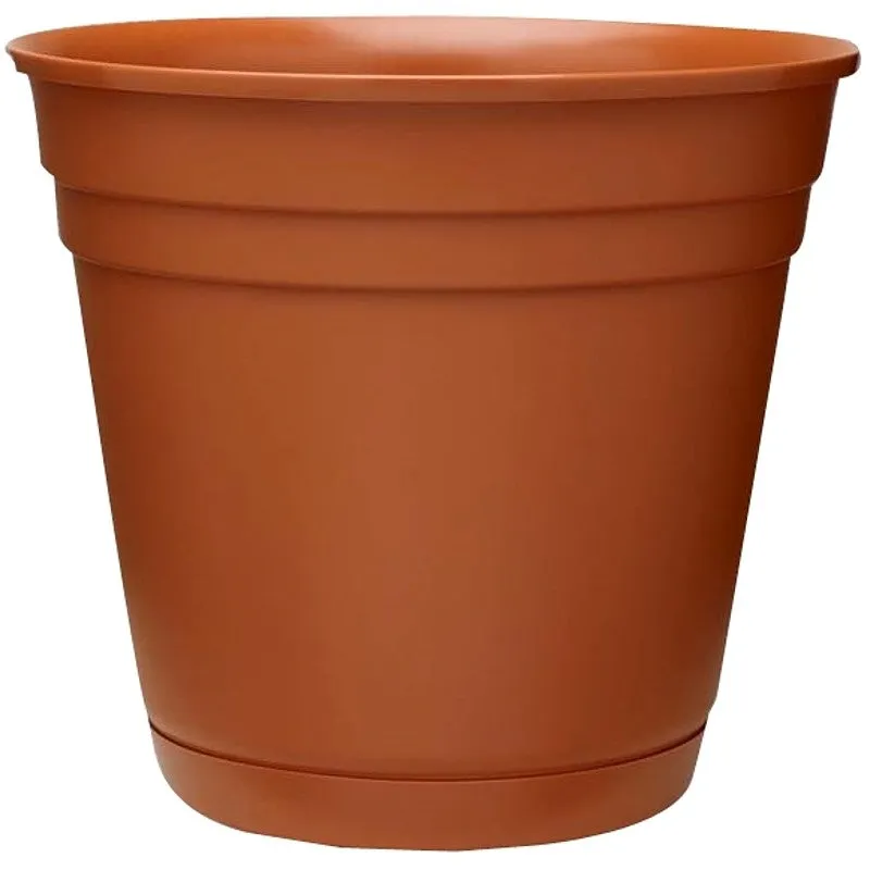 Southern Patio RN1207TC Planter with Saucer, 12 in Dia, Round, Poly Resin, Terra Cotta, Matte