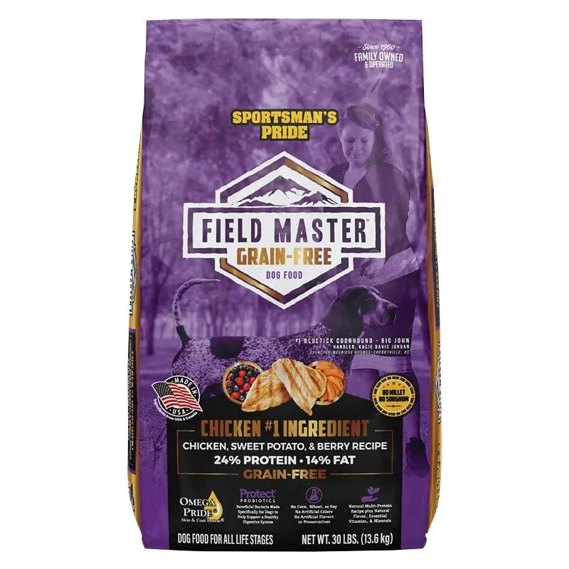 Sportsman’s Pride Field Master 10167 Dog Food, Small, Medium, Large Breed, Dry, Berry, Chicken, Sweet Potato, 30 lb