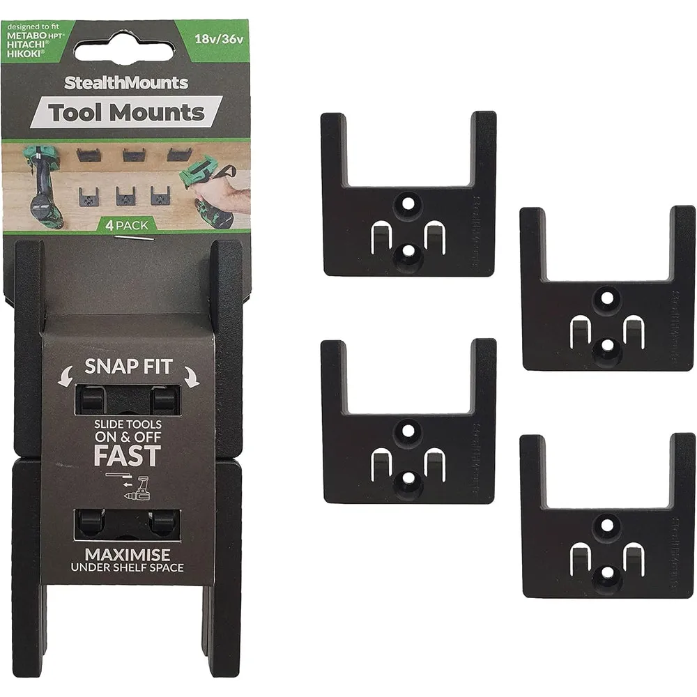 StealthMount TM-MHH18-BLK-4 Tool Mounts for Metabo HPT Hitachi, Hikoki 18v/36v (4 Pack) Black