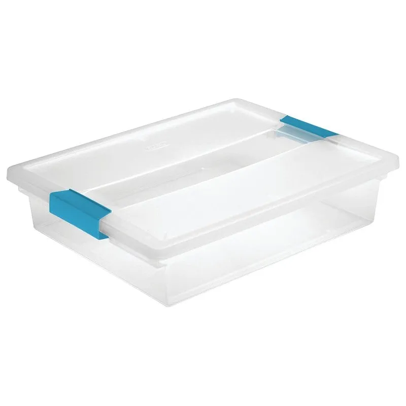 Sterilite 19638606 Clip Box, Plastic, Blue Aquarium/Clear, 14 in L, 11 in W, 3-1/4 in H (Pack of 6)