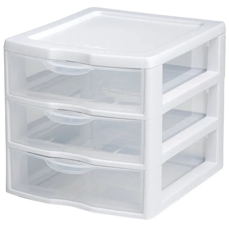 Sterilite 20738006 Small Drawer Unit, 3-Drawer, Plastic, 7-1/4 in OAW, 8-1/2 in OAH, 6-7/8 in OAD (Pack of 6)