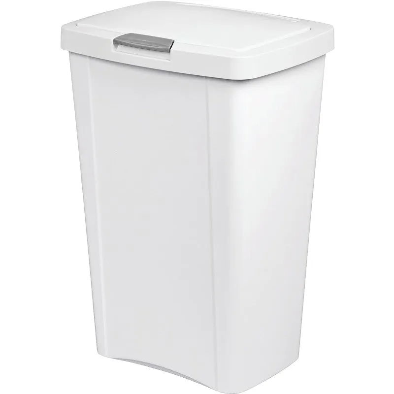 Sterilite TouchTop 10458004 Waste Basket with Latch, 13 gal Capacity, White, 24-3/4 in H (Pack of 4)