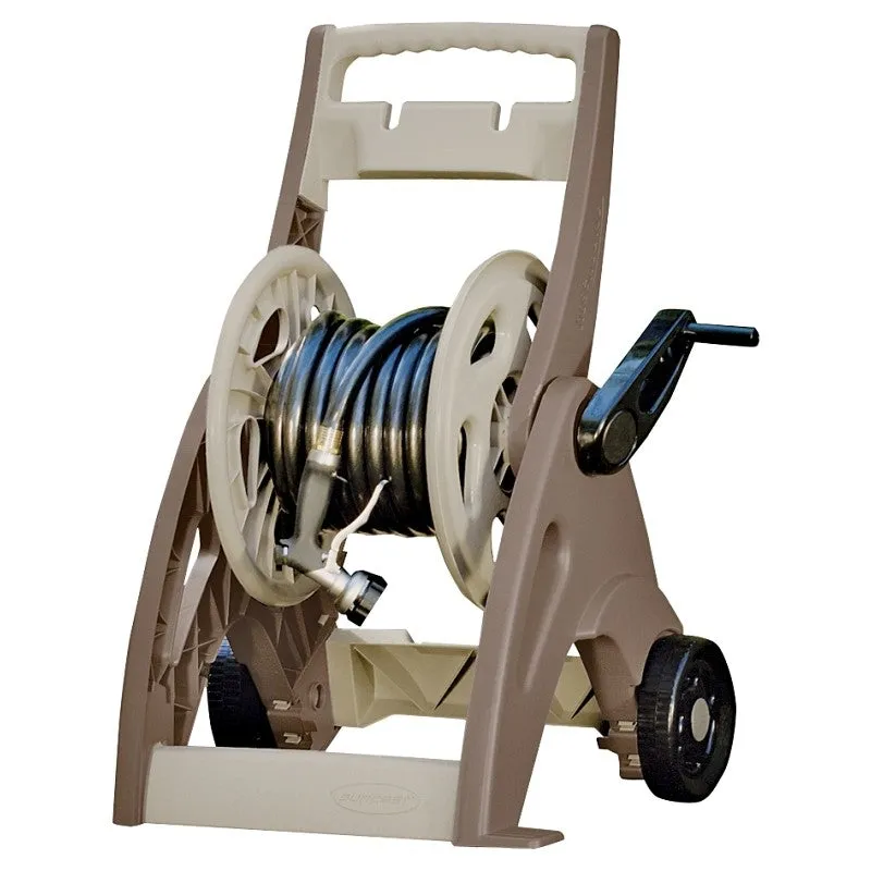 Suncast JNF175B Hose Reel Cart, 5/8 in Hose, 175 ft of 5/8 in Hose, Crank Handle, Vinyl, Light Taupe/Mocha Color