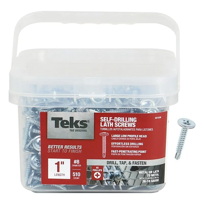 Teks 21530 Lath Screw, #8 Thread, 3-1/4 in L, Truss Head, Phillips Drive, Drill Point, Steel, Zinc