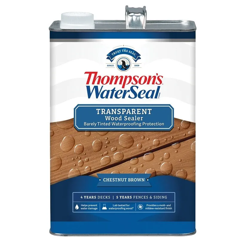 Thompson’s WaterSeal TH.091301-16 Wood Sealer, Transparent, Liquid, Chestnut Brown, 1 gal (Pack of 4)