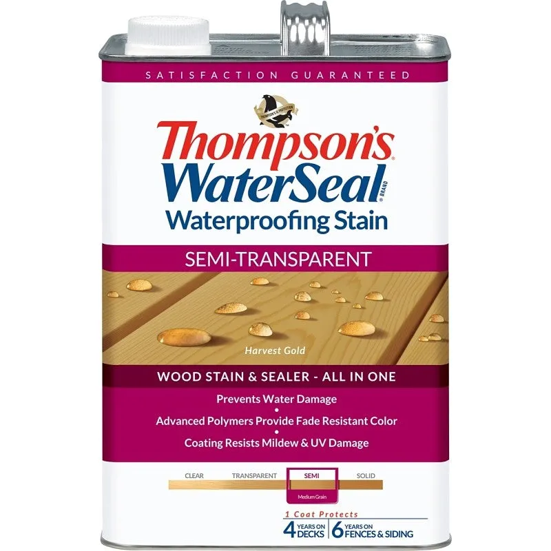 Thompson’s WaterSeal TH.092201-16 Wood Sealer, Semi-Transparent, Liquid, Harvest Gold, 1 gal (Pack of 4)