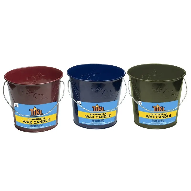Tiki 1417039 Lavish Woodland Wax Bucket Candle, Army Green/Burgundy/Navy Blue, Citronella, 35 hr Burn Time, 17 oz