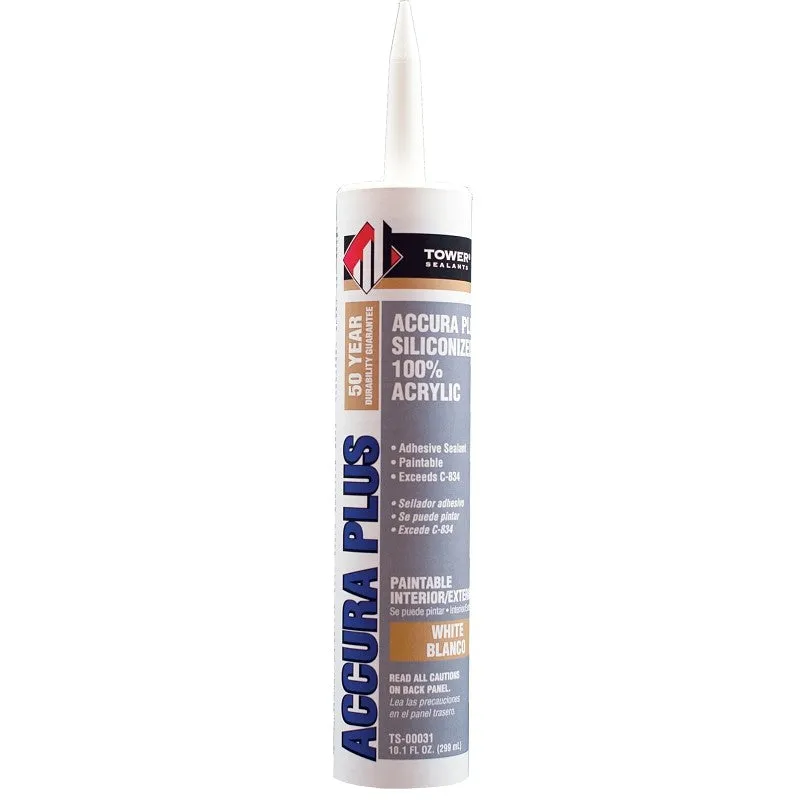 Tower Sealants ACCURA PLUS TS-00031 Silicone Sealant, White, 7 to 14 days Curing, 40 to 140 deg F, 10.1 fl-oz Tube (Pack of 12)