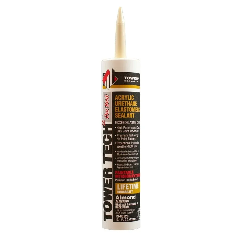 Tower Sealants TOWER TECH2 TS-00228 Elastomeric Sealant, Almond, 7 to 14 days Curing, 40 to 140 deg F, 10.1 fl-oz Tube (Pack of 12)