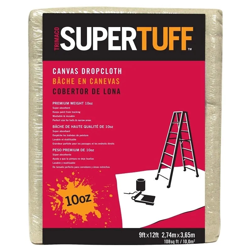 Trimaco 51121 Drop Cloth, 29 mil Thick, 12 ft L, 9 ft W, Canvas, Tan