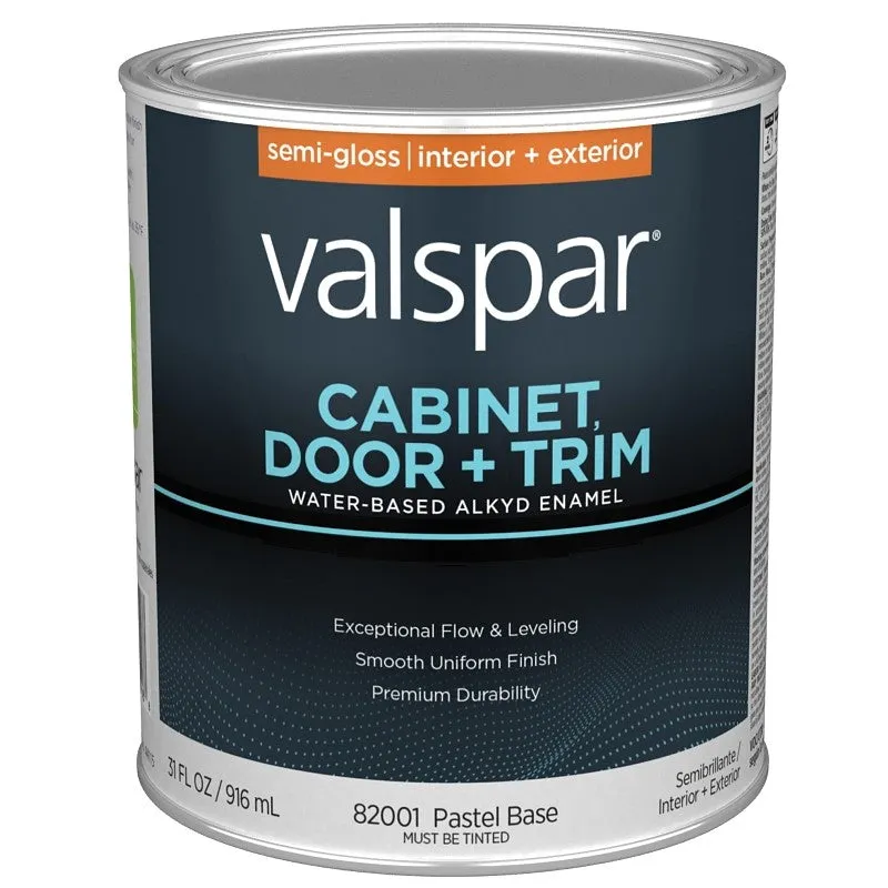Valspar 8200 028.0082001.005 Cabinet, Door and Trim Paint Enamel, Water Base, Semi-Gloss Sheen, Pastel Base, 1 qt
