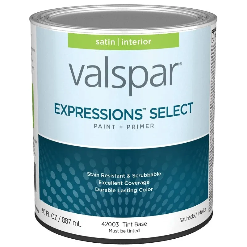 Valspar Expressions Select 4200 028.0042003.005 Latex Paint, Acrylic Base, Satin Sheen, Tint Base, 1 qt