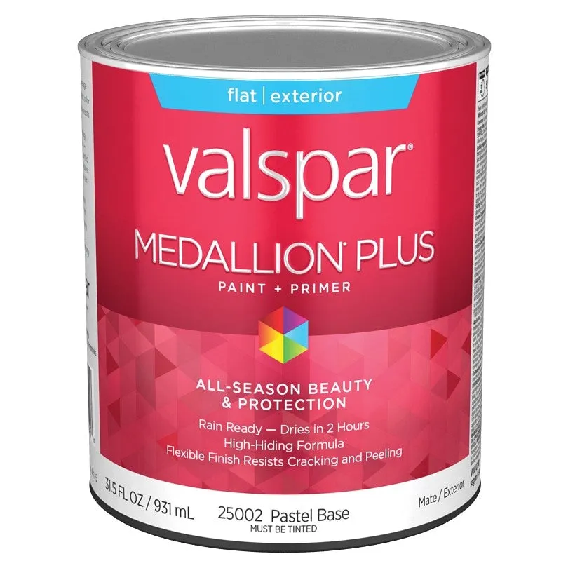 Valspar Medallion Plus 2500 028.0025002.005 Latex Paint, Acrylic Base, Flat Sheen, Pastel Base, 1 qt, Plastic Can