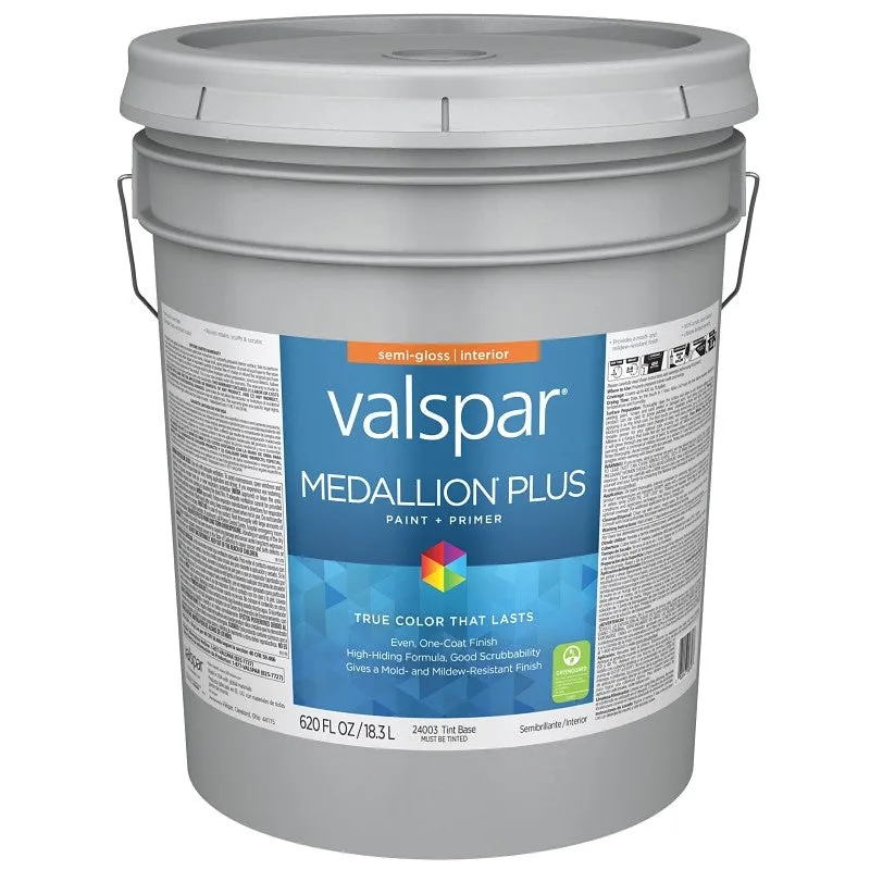 Valspar Medallion Plus 2700 028.0024003.008 Latex Paint, Acrylic Base, Semi-Gloss Sheen, Tint Base, 5 gal