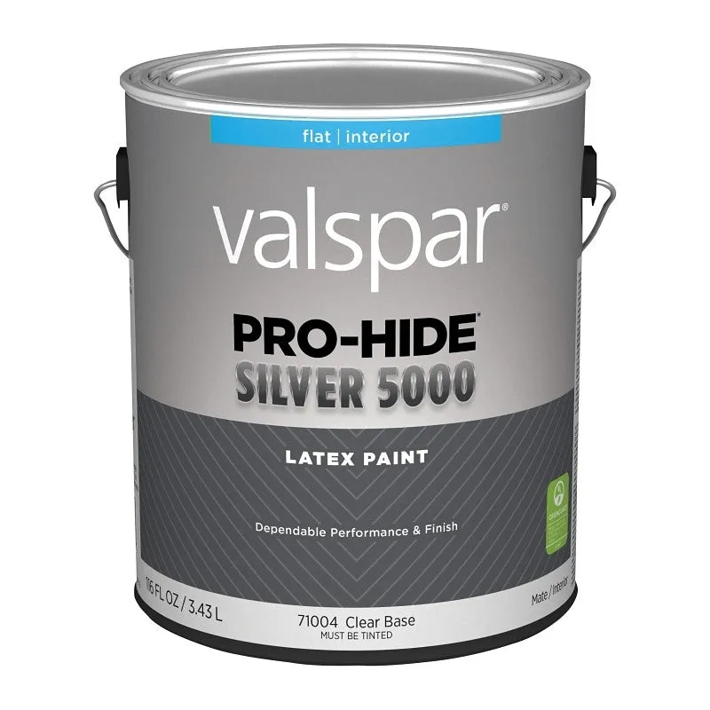 Valspar Pro-Hide 028.0071004.007 Silver 5000 Interior Paint, Water Base, Flat Sheen, Clear, 1 gal, Metal Pail (Pack of 4)