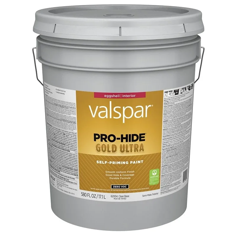 Valspar Pro-Hide Gold Ultra 6200 028.0062004.008 Latex Paint, Acrylic Base, Eggshell, Clear Base, 5 gal