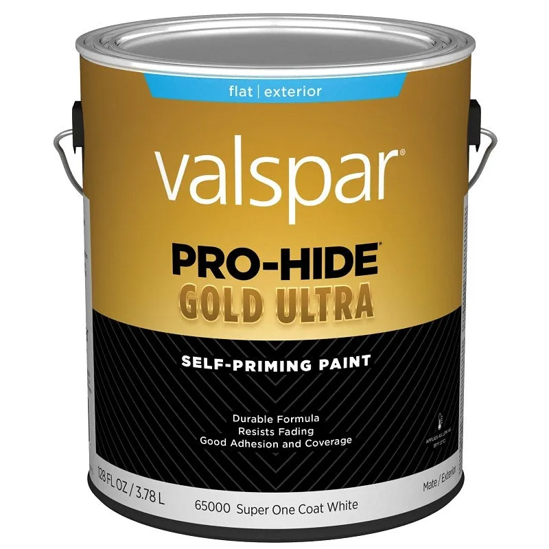 Valspar Pro-Hide Gold Ultra 6500 028.0065000.007 Latex Paint, Acrylic Base, Flat Sheen, Super One Coat White, 1 gal (Pack of 4)