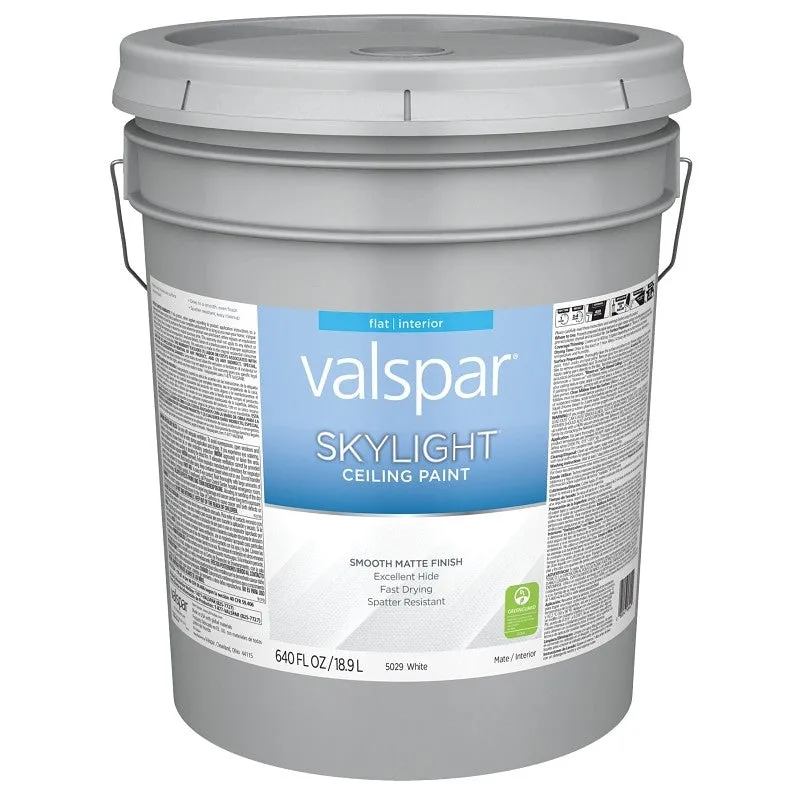 Valspar Skylight 5029 028.0015029.008 Ceiling Paint, Flat, White, 5 gal, Plastic Pail, Latex Base