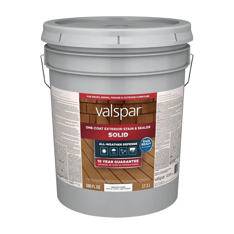 Valspar VL1028092-20 Stain and Sealer, Solid, Neutral Base, Liquid, 5 gal