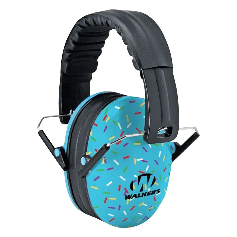 Walker’s GWP-FKDM-SPRNKBL Folding Ear Muffs, 23 dB NRR, Padded Headband, Foam, Blue Sprinkles