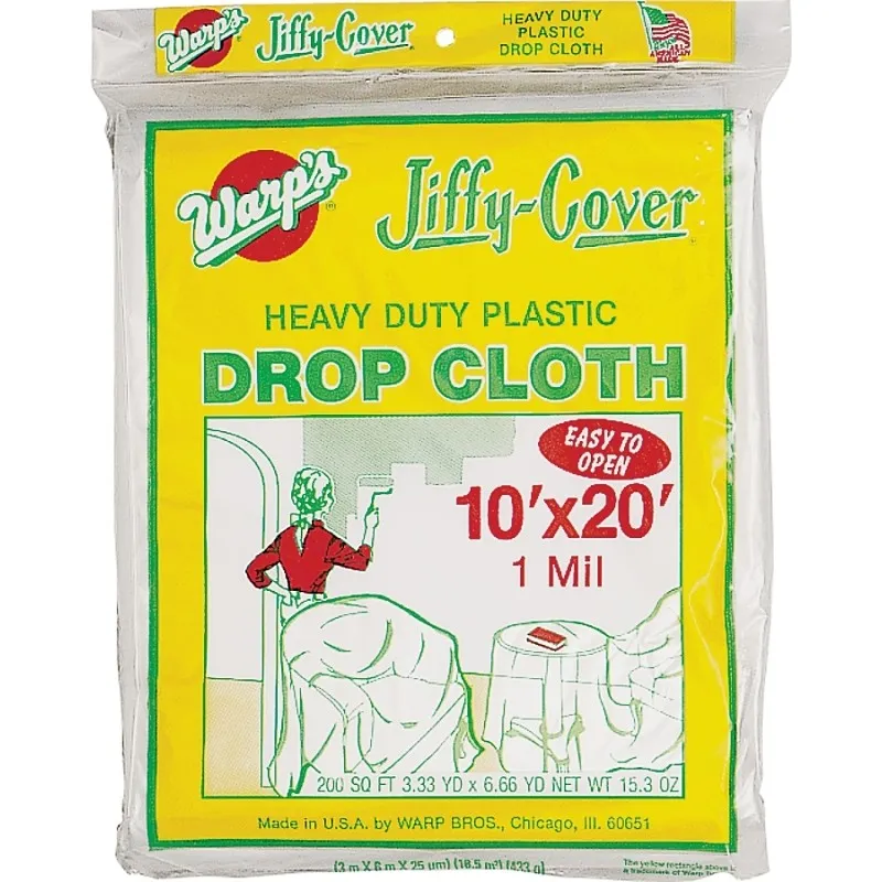 Warp’s JC-1020 Drop Cloth, 20 ft L, 10 ft W, Plastic, Clear (Pack of 12)
