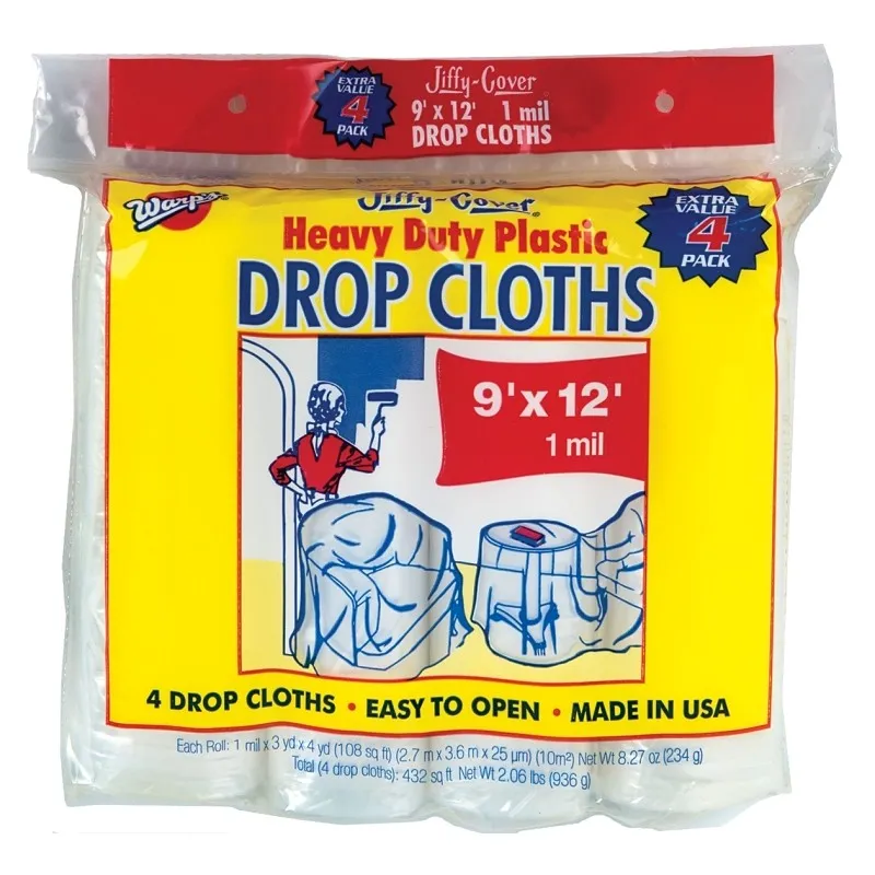 Warp’s JC-9124 Drop Cloth, 1 mil Thick, 12 ft L, 9 ft W, Plastic (Pack of 6)
