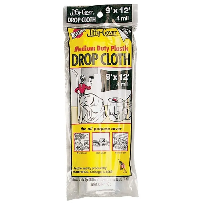 Warp’s PC-72 Drop Cloth, 4/10 mil Thick, 12 ft L, 9 ft W, Plastic, Clear (Pack of 72)