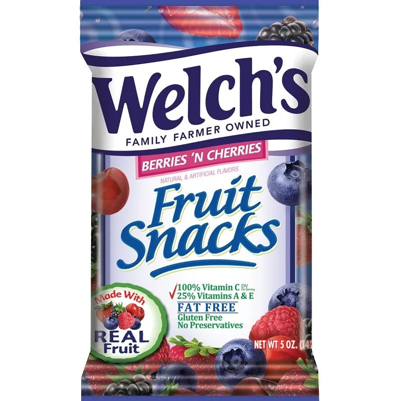 Welch’s PIM05092 Fruit Snack, Blackberry, Blueberry, Cherry, Dark Cherry, Raspberry, Strawberry Flavor, 5 oz Bag (Pack of 12)
