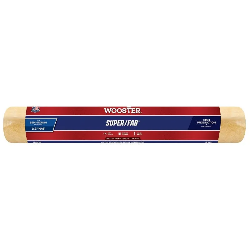 Wooster R240-18 Roller Cover, 1/2 in Thick Nap, 18 in L, Knit Fabric Cover, Golden Yellow