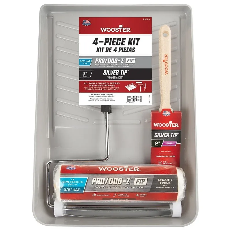 Wooster R915-9 Roller Kit, Semi-Smooth Surface, Polypropylene, 4-Piece