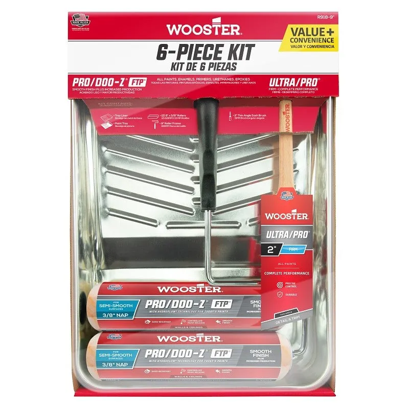 Wooster R918-9 Paint Roller Kit, Semi-Smooth Surface, Polypropylene, 6-Piece
