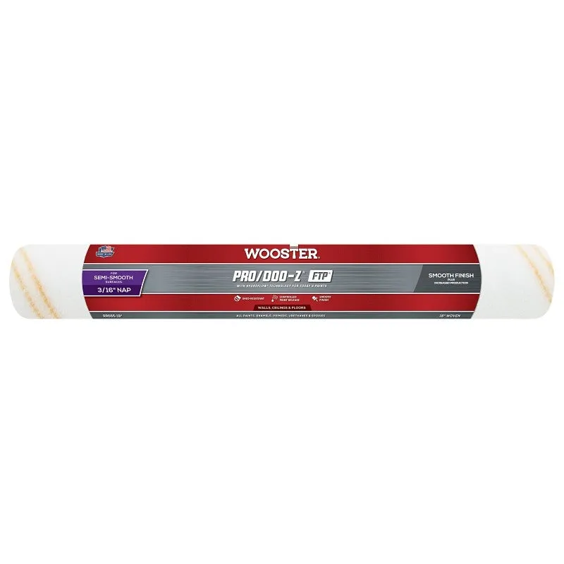 Wooster RR665-18 Roller Cover, 3/16 in Thick Nap, 18 in L, Fabric Cover, White