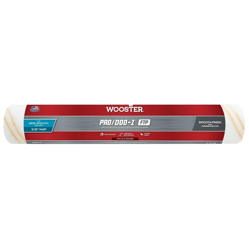 Wooster RR666-18 Roller Cover, White, 3/8 in Thick Nap, 18 in L, Fabric Cover