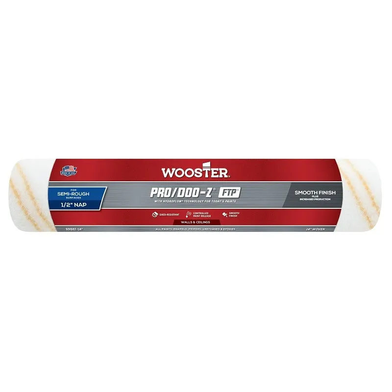 Wooster RR667-14 Roller Cover, White, 1/2 in Thick Nap, 14 in L, Fabric Cover