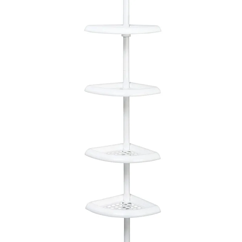 Zenna Home 2153WW2 Tension Pole Shower Caddy, 7.2 in OAL, 10.6 in OAW, 4-Shelf, Plastic, White