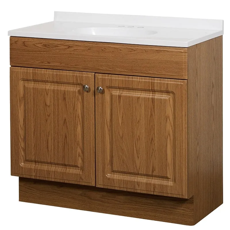 Zenna Home RBC36KK 2-Door Raised Panel Vanity with Top, 36 in W, 18 in D, 35 in H, Wood, Oak, Cultured Marble Sink, 1 EA