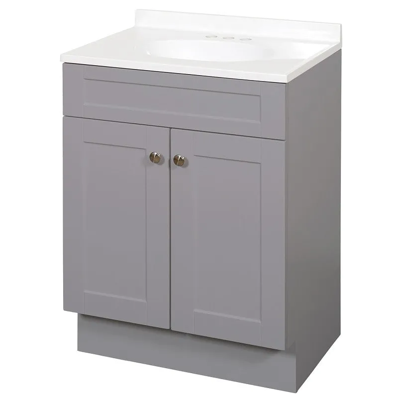 Zenna Home SBC24GY 2-Door Shaker Vanity with Top, 24 in W, 18 in D, 35 in H, Wood, Cool Gray, Cultured Marble Sink, 1 EA